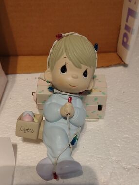 Precious Moments Light Blue Pajama Child Figurine with String Lights